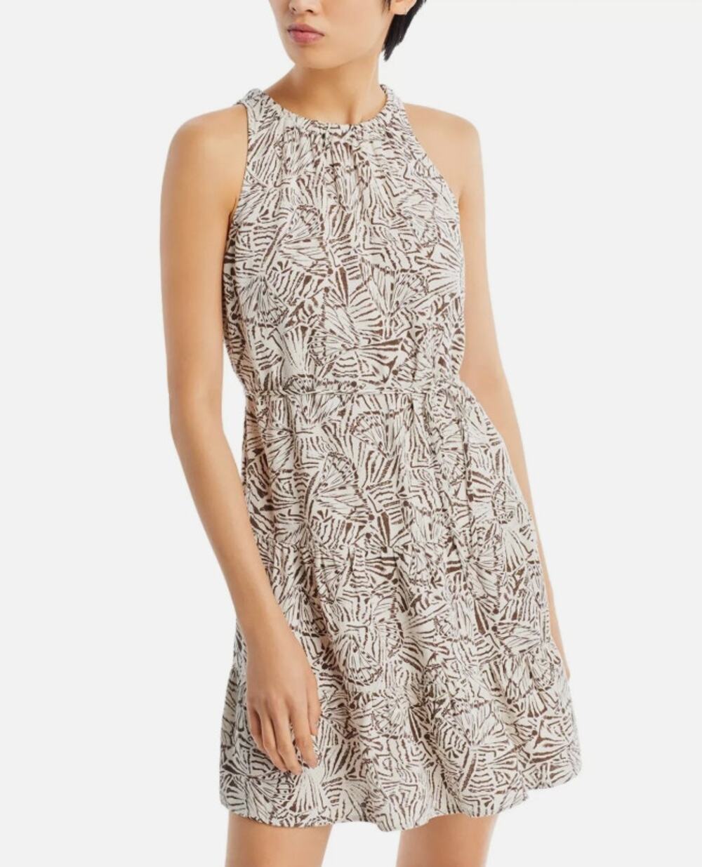 BELLA DAHL WOMENS MEDIUM LINEN BLEND SLEEVELESS TIERED MINI DRESS NEUTRAL NEW